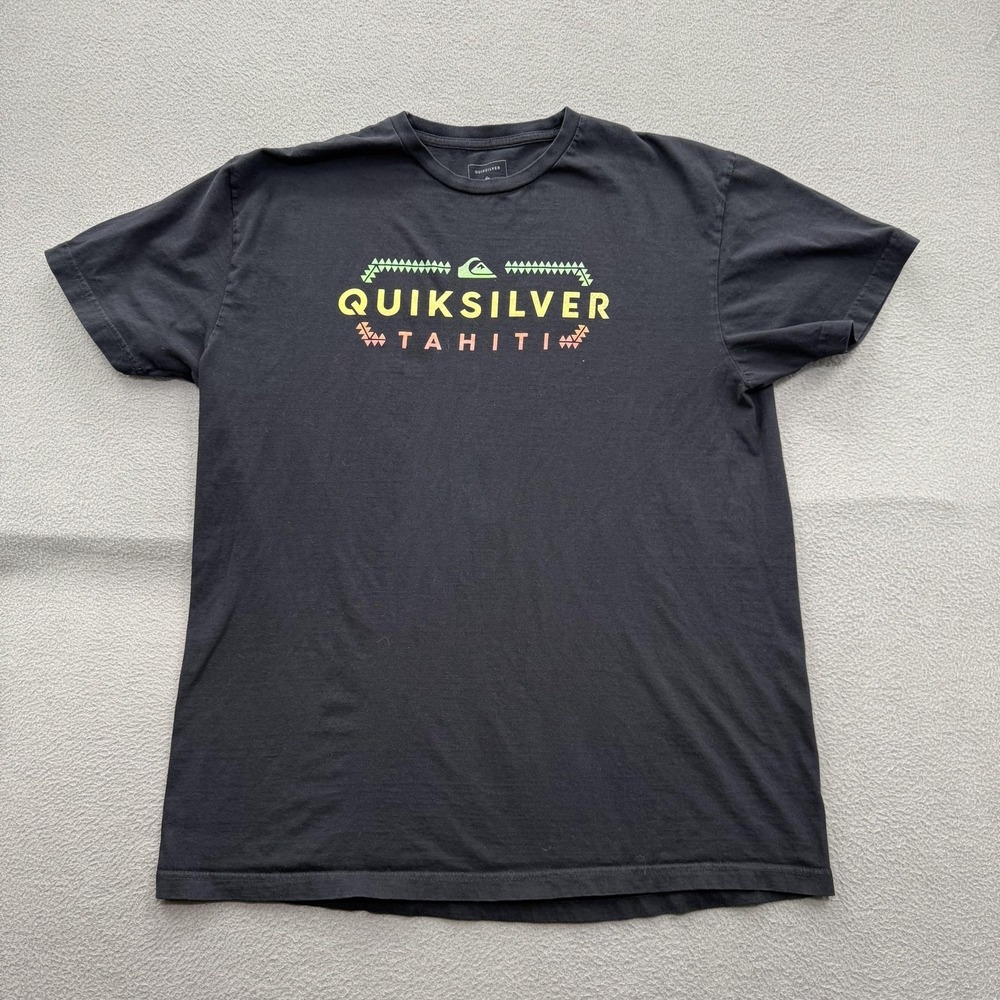 Quiksilver Shirt Mens XL Black Tahiti Logo Graphic Tee Tagless Surf Beach